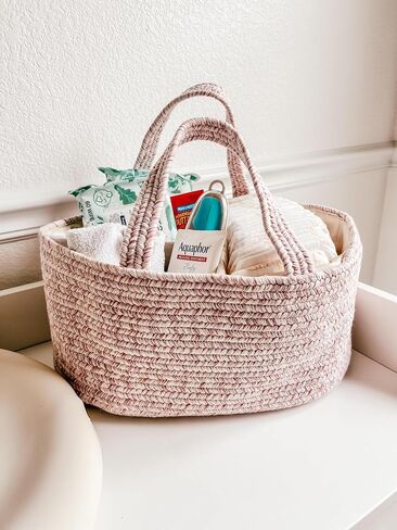 Pink Cotton Rope Basket For Nursery and Baby Item Storage in Saudi Arabia