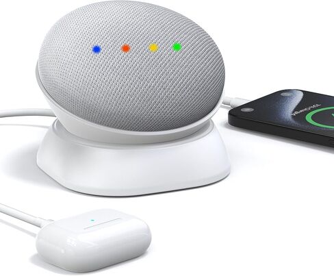 حامل شحن PlusAcc لجهاز Google Nest Mini مع منافذ شحن USB-C وUSB-A، وقاعدة حامل طاولة لشحن الهواتف المحمولة وسماعات الأذن، وقاعدة غير قابلة للانزلاق (أبيض) in Kuwait