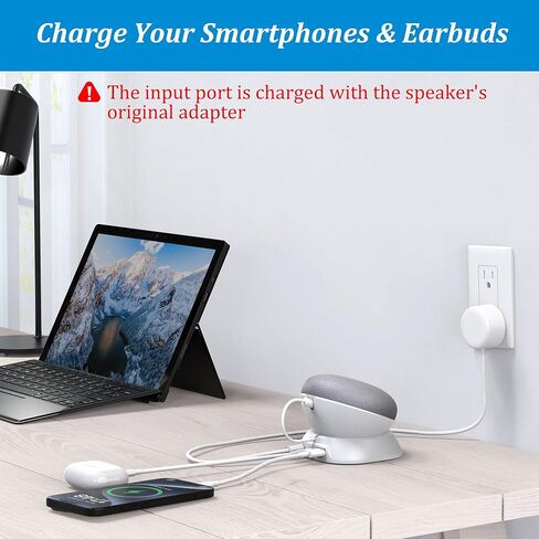 حامل شحن PlusAcc لجهاز Google Nest Mini مع منافذ شحن USB-C وUSB-A، وقاعدة حامل طاولة لشحن الهواتف المحمولة وسماعات الأذن، وقاعدة غير قابلة للانزلاق (أبيض) in Kuwait