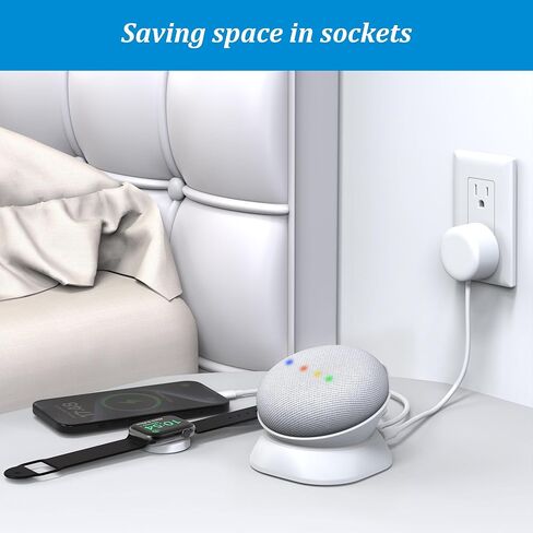 حامل شحن PlusAcc لجهاز Google Nest Mini مع منافذ شحن USB-C وUSB-A، وقاعدة حامل طاولة لشحن الهواتف المحمولة وسماعات الأذن، وقاعدة غير قابلة للانزلاق (أبيض) in Kuwait