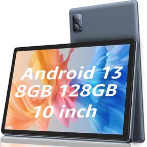 Android 13 Tablet, 10.1 Inch Android 13 Tablets, 8G 128G Quad Core & 1TB Expand Kids Tablet, Dual Camera WiFi6 GPS Bluetooth 6000mAh and Widevine L1 for Gaming