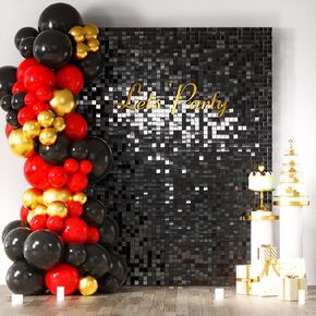 COKAOBE Black Shimmer Wall Backdrop 24PCS Black Sequins Backdrop Decoration Panels, Photo Backdrops for Birthday, Anniversary Wedding Engagement Decoration (Black)