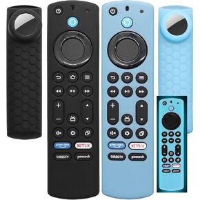 CT-RC1US-21 Remote Cover with Hole for Airtag and Tile Sticker (Glow in The Dark) for NS-RCFNA-21 Insignia/Toshiba Fir tv Remote,for TV Omni Series and TV 4-Series Remote (Glow Blue+Glow Green)