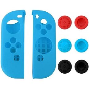 8 in 1 Silicone Protective Skin Soft Shell Case with Thumbsticks Grips Caps Cover for Nintendo Switch Joy-Con Controller Skin Blue