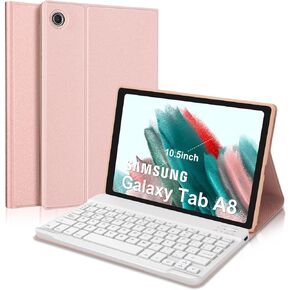 حافظة لوحة مفاتيح إسبانية من SENGBIRCH لجهاز Samsung Galaxy Tab A8، (10.5 بوصة، 2022)، Español Ñ، لوحة مفاتيح بلوتوث قابلة للفصل، حافظة ذكية للنوم/الاستيقاظ التلقائي، ذهبي وردي
