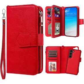 Case for Samsung S23, 2 in 1 Magnetic Detachable Shockproof Case, Flip Folio PU Leather Cover with Card Slot for Samsung Galaxy S23, Black