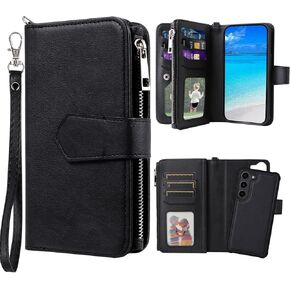 Case for Samsung S23, 2 in 1 Magnetic Detachable Shockproof Case, Flip Folio PU Leather Cover with Card Slot for Samsung Galaxy S23, Black
