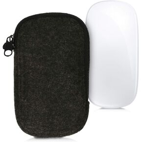 kwmobile Felt Pouch Compatible with Apple Magic Mouse 1/2 - Storage Case Dust Cover with Zipper - Dark Grey