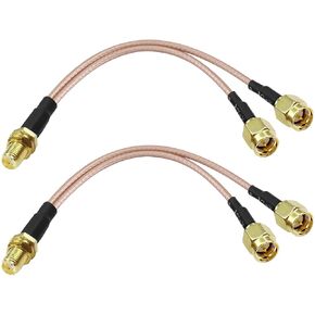 XMSJSIY SMA Y Splitter Cable SMA Female to Dual Male Coaxial RG316 Extension Lead Cable Adapter for GSM/GPRS/WiFi Network Card Module -15cm/5.9inch2pcs