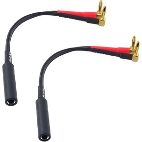 TS 1/4 '' Female to Banana Plug Adapter Dual Right Angle Banana Plug to 1/4 inch ts Speaker Cable 6in/2Pack