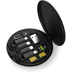 Multifunctional Data Cable Storage Box Adaptor for Lightning, USB-C and Micro-USB Devices Universal Data Transfer Cable (Black)