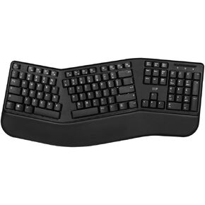 Monoprice Ergonomic Wireless Split 105-Key Keyboard, 2.4GHz Wireless, 13 Multimedia Hotkeys Functions, Auto‑Power Save Mode, Built‑in Wrist Cushion Support