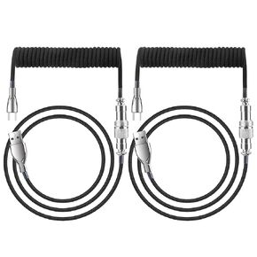 XIAWAO 2 Pack Pro Custom Coiled USB C Cable for Gaming Keyboard, 5ft USB A to USB C Mechanical Keyboard Cable (Black)
