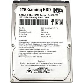 MaxDigitalData (MD1000GLSA854-PS) 1TB 5400RPM 8MB Cache (9.5mm) SATA 3.0Gb/s 2.5" Gaming Hard Drive (for PS3/PS4) - 2 Year Warranty