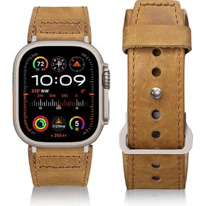 Maledan Leather Bands Compatible with Apple Watch Ultra 2 & Ultra Band 49mm 45mm 44mm 42mm Men Women, Top Grain Vintage Genuine Leather Replacement Strap Band for Ultra SE iWatch Series 9 8 7 6 5 4 3 in Saudi Arabia