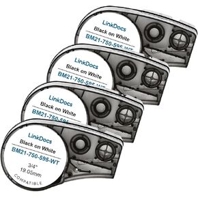 Compatible Label Tape Replacement for M21-750-595-WT All-Weather Vinyl 3/4 Inch Black on White Label Tape, High Adhesion, for Indoor and Outdoor, Lab and Equipment Labeling, 4-Pack