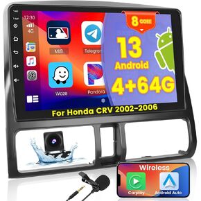 8-Core 4+64G Android Car Stereo Screen for Honda CRV 2002-2006 Radio Upgrade, 9'' Touch Screen with Wireless CarPlay Android Auto, Mirror Link, GPS Navigation, AHD Backup Camera