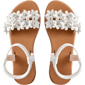 Floerns Women's Floral Elastic Ankle Straps Slipper Summer Beach Flat Sandals
