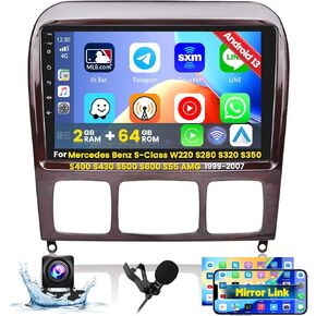 Roinvou 2+64G Android CarPlay Stereo for Mercedes Benz S-Class W220 S280 S320 S350 S400 S430 S500 S600 S55 AMG 1999-2007, 9'' Touch Screen in-Dash GPS Navigation Support Mirror Link RDS AHD DSP WiFi