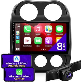 Android Car Radio Upgrade for Jeep Patriot Compass 2010-2016 Compatible with Wireless Carplay Android Auto 8core Touch Screen Stereo Bluetooth FM/AM GPS Navigation Multimedia Player Head Unit