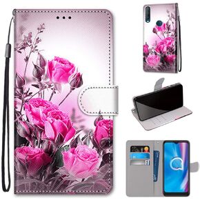 for Jitterbug Smart3 / Lively Smart Case, Floral Flower Pattern Leather Wallet Case with Credit Card Holder Slots Kickstand Strap Flip Folio Magnetic Wallet Case for Jitterbug Smart3 -Pink Rose