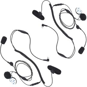 Motorcycle Helmet Kit Radio Earpiece Mic with Finger Velcro Ptt Headset Headphone Microphone Compatible for Motorola 2 Pin Prong Walkie Talkie (2Pack,Black,Wired)