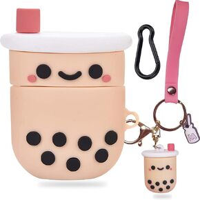 Boba AirPod Case Cute Cover with Keychain,AirPod 1st Generation Case Cover,Pink Boba Tea AirPod Cases Cute AirPods Case Silicone Protective AirPods 1 & 2 Case for Girls Women (AirPods 1&2 Case)
