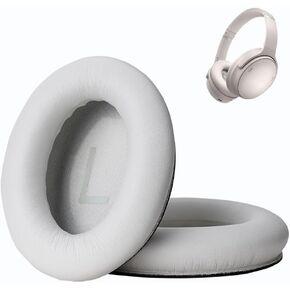 وسائد أذن بديلة لسماعات الرأس Bose QuietComfort (QC) 45 35 35ii المانعة للضوضاء، غطاء أذن مع جلد ناعم وإسفنج مريح ذو ذاكرة، سمك إضافي (أبيض ضباب)
