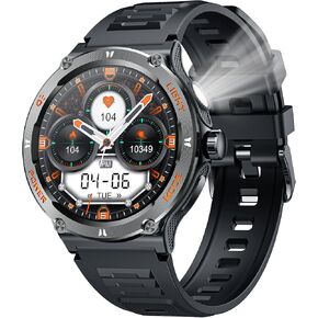 Smartwatch for Men Fitness Tracker Watch: Military Smart Watches with Bluetooth Call 3 ATM Waterproof Outdoor Sport Watch Compatible Android iOS Phone Pedometer Heart Rate Monitor Compass Flashlight