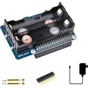 Uninterruptible Power Supply UPS HAT for Raspberry Pi 5/4B/3B+/3B, Support Power Supply Charge and Power Output at The Same Time, Provides Power Supply via Pin Header, with 5V USB Output