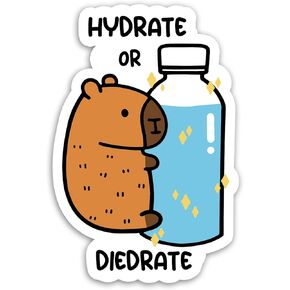 (3pcs) Hydrate or Diedrate Capybara Hugging Water Bottle Stickers, Capybara Sticker, Drink Water Cute Reminder Stickers, Water Assitant Die-Cut Vinyl Decals for Laptop Phone Water Bottles,