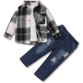 Toddler Boy Clothes Botton Down Shirt and T-Shirt with Pants 3Pcs Toddler Boys Winter Clothes