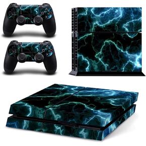Vinyl Skin for PS4 Console & Controllers Only, Sticker Decorate and Protect Equipment Surface, Cyan Light