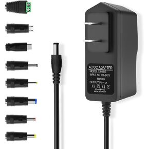9V Power Supply 1A 9W Power Adapter Wall Plug 100-240V 50-60Hz AC to DC 9 Volt 1Amp Power Cord Replacement Transformer, 5.5mm x 2.5mm DC Outlet Plug and 8 Tips
