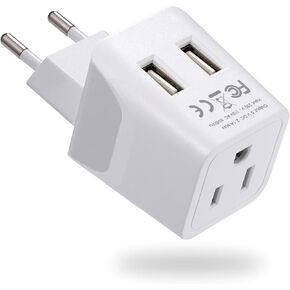 Ceptics Turkey, Egypt, Iceland Travel Adapter Plug with Dual USB - Type C - Europe - Usa Input - Light Weight - Perfect for Cell Phones, Chargers, Cameras and More