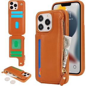 حافظة Cavor لهاتف iPhone 11 Pro Max مع حامل بطاقة، حافظة محفظة iPhone 11 Pro Max للنساء والرجال، حافظة هاتف iPhone 11 Pro Max مع محفظة، غطاء جلدي بفتحات للجيب بسحاب - ذهبي وردي in Kuwait