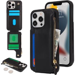 Cavor for iPhone 11 Pro Max Case with Card Holder,iPhone 11 Pro Max Wallet Case for Women Men,Phone Case iPhone 11 Pro Max Case with Wallet,Leather Zipper Pocket Card Slots Cover-Rose gold