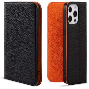VISOUL Phone Cover with Card Holder Compatible with iPhone 12 Pro Max 5G Wallet Case, Pebbled Leather Contrast Color Magnetic Folio Case Designed for iPhone 12 Pro Max (6.7-inch) (Black+Green)