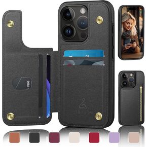 for iPhone 15 Pro 6.1" Wallet Phone Case with Card Holder[RFID Blocking Leather Protection][Back Flip Magnetic Clasp Folio cases] Shockproof Women Men cover for Apple 15 Pro White