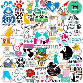 100 PCS Funny Veterinary Stickers and Decals, Veterinary Stickers for Kids Teens Adults, Veterinary Party Favors, Waterproof Vinyl Stickers for Water Bottle Laptop Luggage Guitar