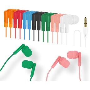 28 Packs Kids Earbuds Headphones Bulk for School Classrooms Student Earphones Class Set Ear Buds Wired Disposable Durable Multiple Colors Individually Wrapped in 7 Colors