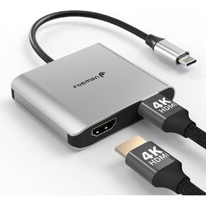 Fosmon USB C to HDMI Adapter (4k@60Hz), Dual HDMI Output with Aluminum Body, USB C Extender compatible with MacBook Pro/Air, iPhone15 Pro max, Dell, Lenovo, Samsung Galaxy