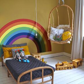 Vinyl Large Rainbow Wall Mural Stickers Peel and Stick, Precut Giant Pastel Watercolor Rainbow Wall Decals for Girls Bedroom Kids Nursery Room Playroom Wall Art Decal, 37.94" x 21.34"