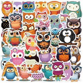 60PCS Cute Owl Stickers for Kids Teens, Eikecy Cartoon Owl Bird Stickers Pack Kawaii Vinyl Decals Waterproof Stickers for Water Bottles Laptop Scrapbook