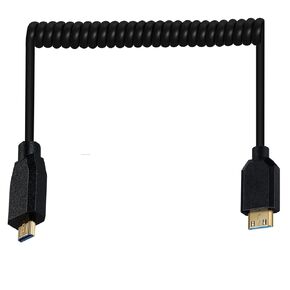 Ultra Thin HDMI Coiled High Speed Cable, Micro HDMI Male Type D to Mini HDMI Male Type C Connector Adapter Flexible Spring Extension Cables, 2.1V 8K@60Hz 4K@120Hz for Camera/Monitor(M to M)