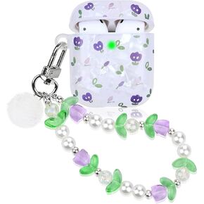 Cute Case for Airpod with Pearl Lanyard Girly Cover Compatible with AirPods 2nd 1st Generation Shell for Women