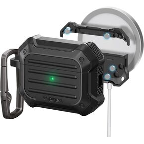 Spigen Tough Armor (Mag Fit) Designed for AirPods Pro 2nd Generation Case 2022/2023 (USB-C/Lightening Cable) MagSafe Compatible Cover with Keychain (Magnets Embedded) - Black