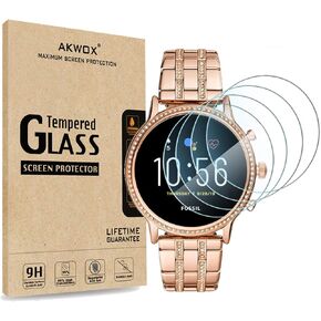 AKWOX [4-Pack] واقي شاشة من الزجاج المقسى لـ Fossil Gen 5 Julianna، [حواف مقوسة 2.5D عالية الوضوح 9H صلابة] واقي شاشة مضاد للخدش لساعة Fossil Women Gen 5 Julianna الذكية in Kuwait