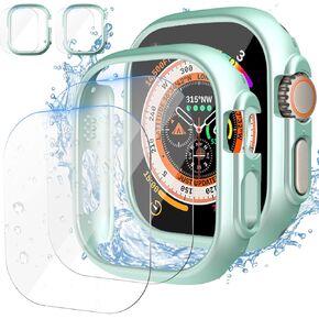 [2+2Pack] KPYJA Compatible for Apple Watch Ultra Screen Protector and Case 49mm, Anti-Fog Tempered Glass Protective Film and Hard PC Bumper, Face Cover Set for iWatch Ultra (Green/Green)