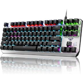 AULA Keyboard, TKL Mechanical Gaming Keyboard with RGB Backlit, All-Metal Panel Wired Keyboard, N-Key Anti-Ghosting Keyboard Gaming Red Switches with Programmable Keys for MAC Xbox PC Gamer, 87 Keys